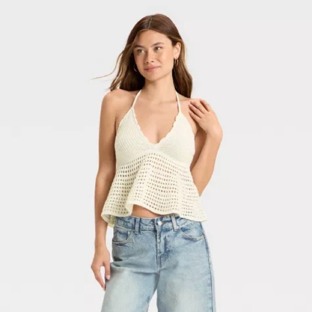 Wild Fable Cream Crochet Tank Top